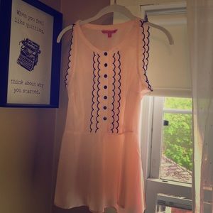 Pink peplum sleeveless ModCloth top. Navy details